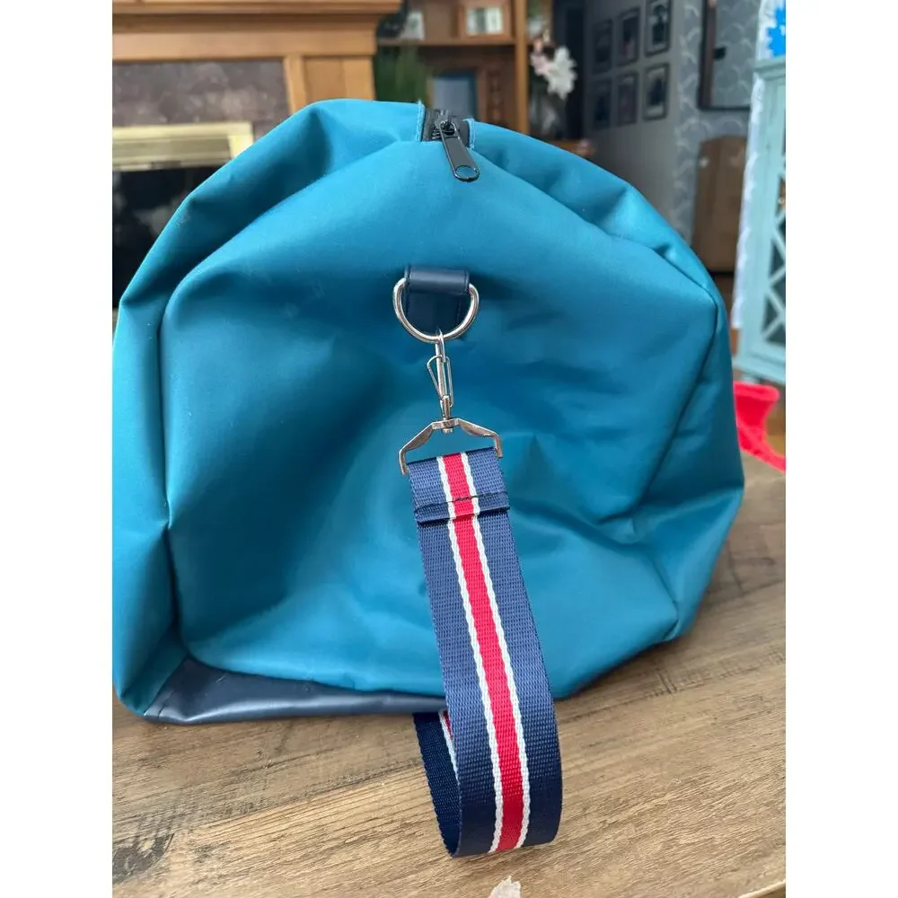 PUNCH Nylon Blue Gem Tone Duffle Bag with Red and Blue Designer Crossbody Detail